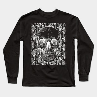 goth skull with weird flower wallpaper background Long Sleeve T-Shirt